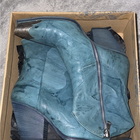 Blue/Turquoise Leather Ankle Boots - Picture 1 of 7